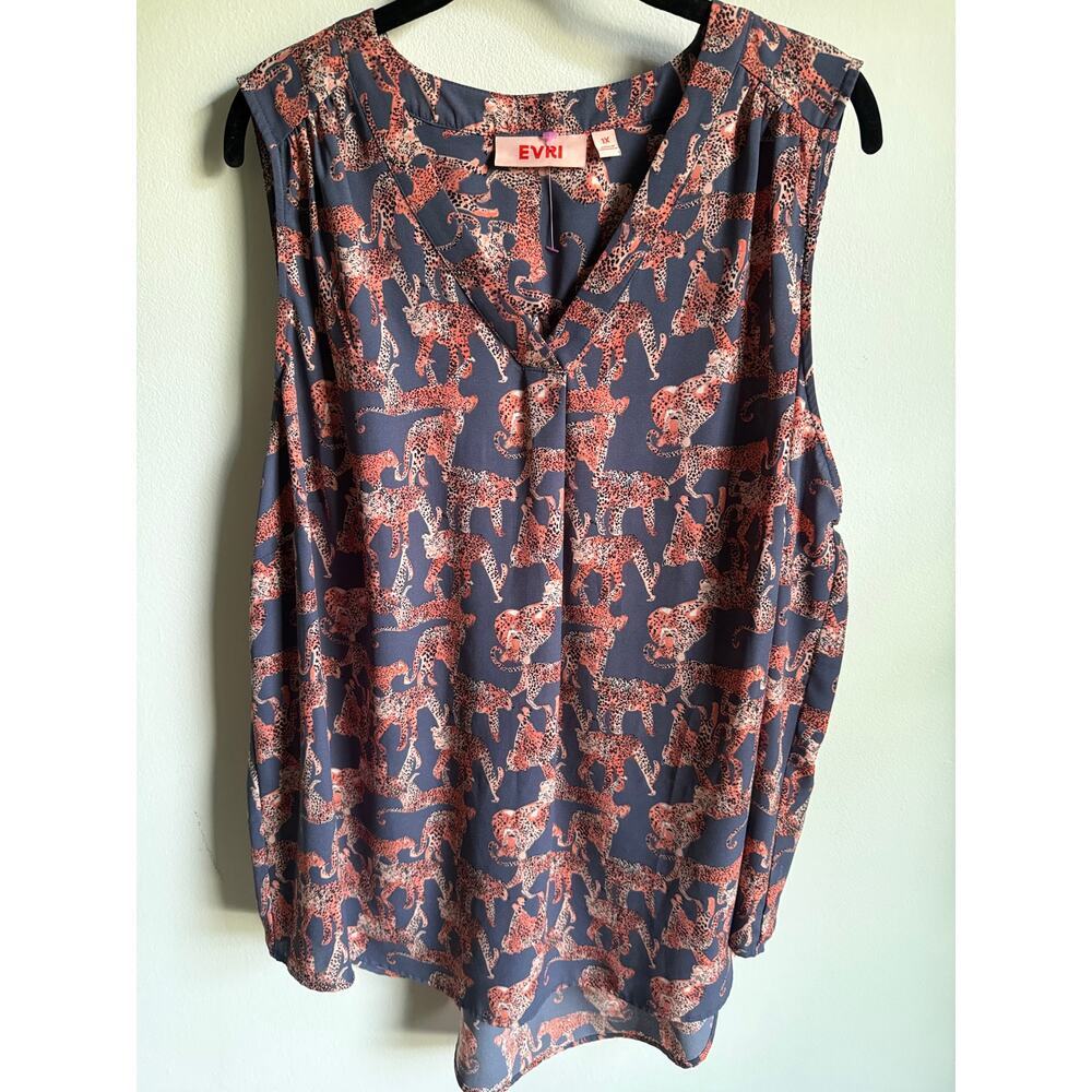 EVRI | Leopard Print Sleeveless Blouse Pink Cheetah Tunic Top Plus Size 1X